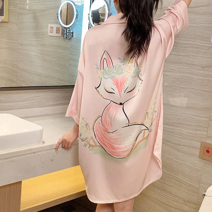 Women Sexy Leopard Print Nightgown Lapel Short Sleeve Satin Silk Cardigan Nightdress Hot Nighty Summer Nightgowns Mini Pajamas