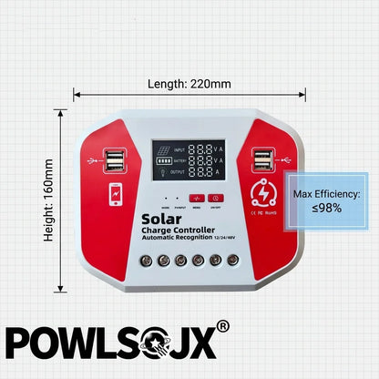 POWLSOJX Solar Charge Controller 30A 40A 60A 80A 100A 12V 24V 48V Auto PV Regulator with LCD Display 4 USB for Lead Acid Li