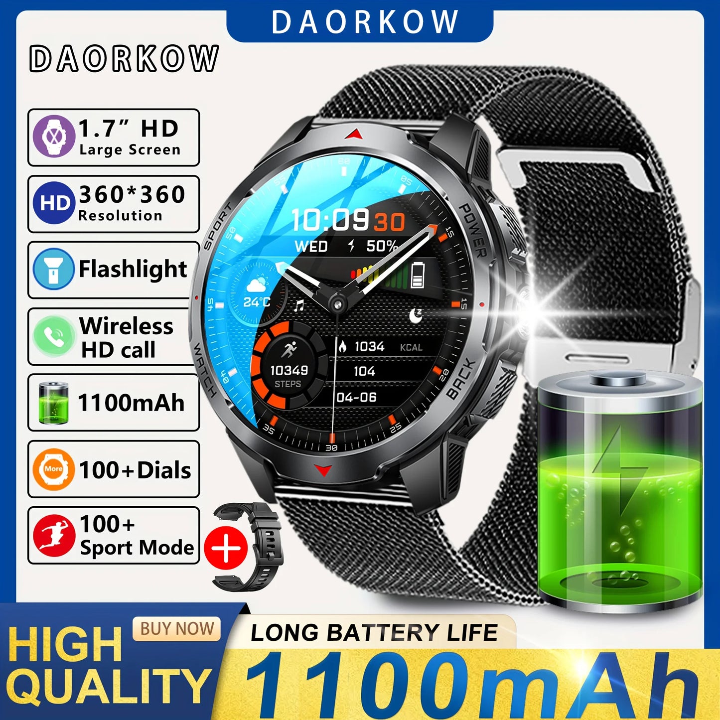 Smart Watch LED Flashlight Outdoor KT88 Compass Wireless call Men Multi-Sport