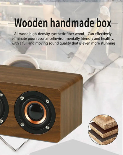 Domars Wireless Bluetooth 5.0 Speakers Wooden Alarm Clock Display Sound System Player with AUX TF FM Radio Subwoofer Box