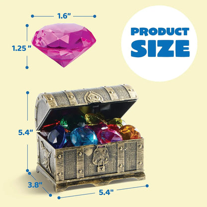 Joyfy Diving Gems Pool Toys 16 Big Colorful Diamond with Pirate Treasure Chest for Kids Underwater Gemstone Swimming Train Gift