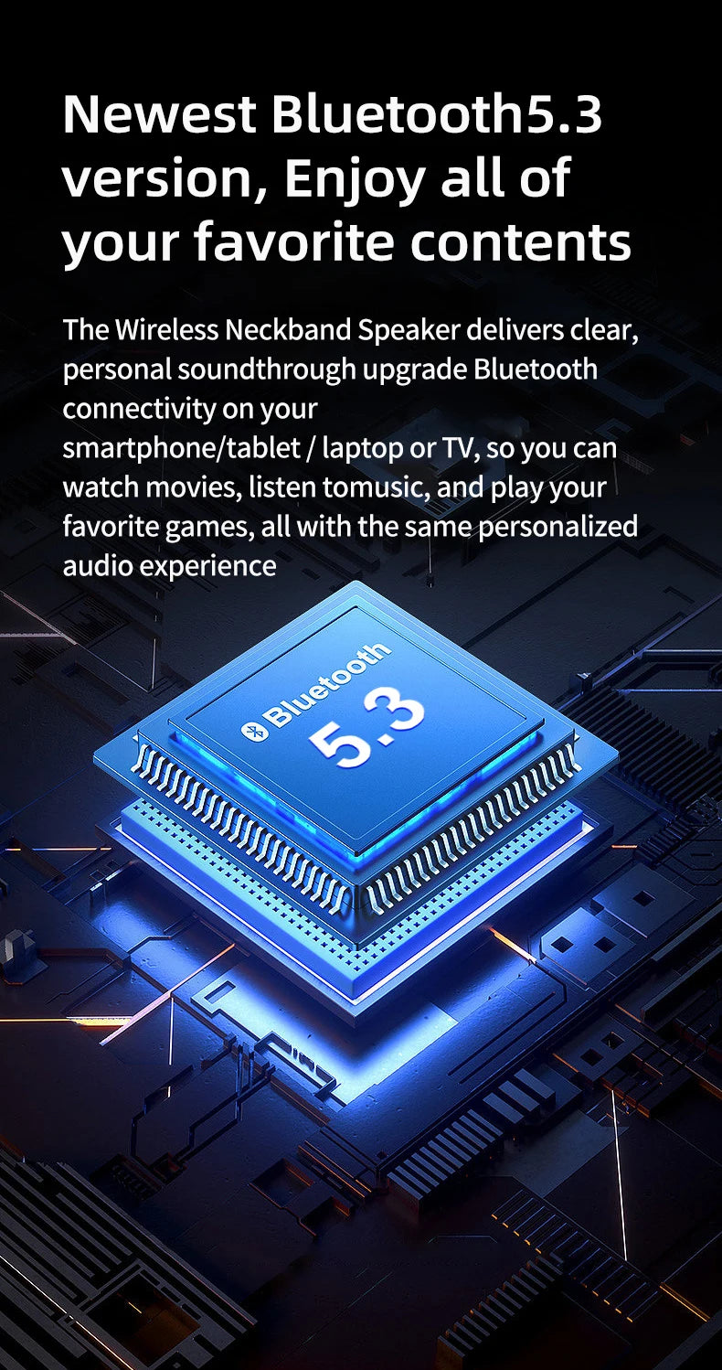 Rockmia EBS-910 New Wearable Wireless Neckband Speaker Bluetooth 5.3 AAC Code True Wireless Stereo Music Box TF Card Slot Type C