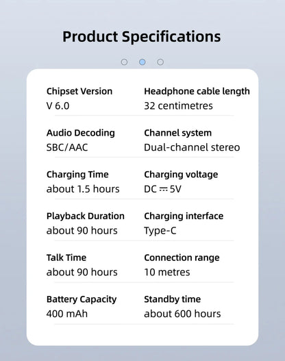 90H Playtime Bluetooth Headset V6 ENC Noise Canceling LED Power Display Retractable lapel clip Earphone for Meeting Driving K91
