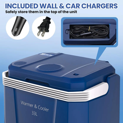 35QT Electric Cooler, Portable Car Refrigerator & Plug-In Cooler with 12V DC & AC Power, Travel Cooler for Camping, Road Trips, Truck Travel & Home Use, car fridge with Locking Handle