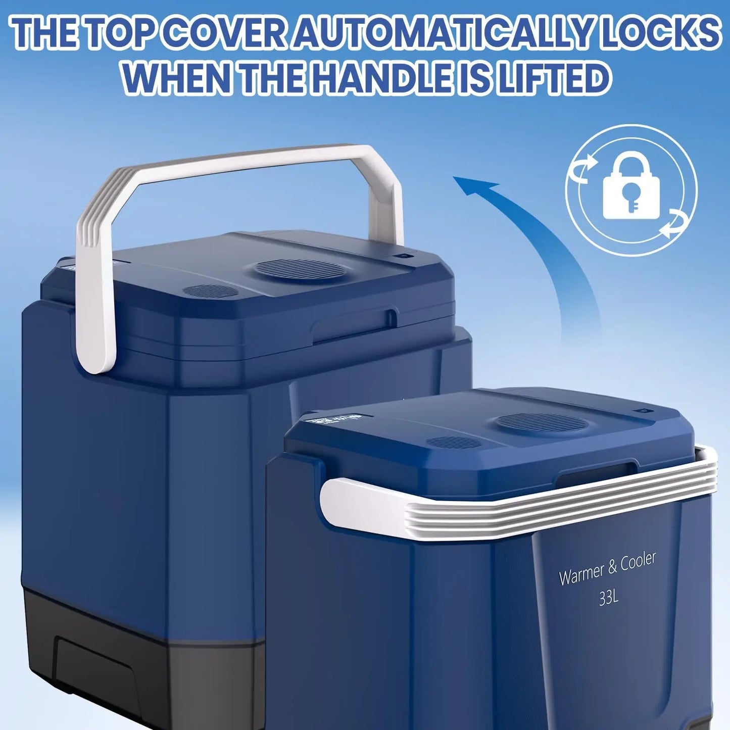 35QT Electric Cooler, Portable Car Refrigerator & Plug-In Cooler with 12V DC & AC Power, Travel Cooler for Camping, Road Trips, Truck Travel & Home Use, car fridge with Locking Handle
