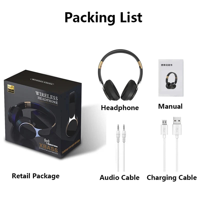 07S Wireless Headphones Foldable Adjustable Stereo Gaming Earphone Bluetooth+TF Play+3.5mm AUX 3 Modes HIFI Heavy Bass Headsets