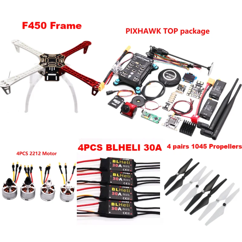 PixHawk2.4.8 Flight Control F450 Drone Kit Ardupilot 100MW Radio Telemetry Quadcopter BLHELI 30A 2212 Motor ESC Landing Gear