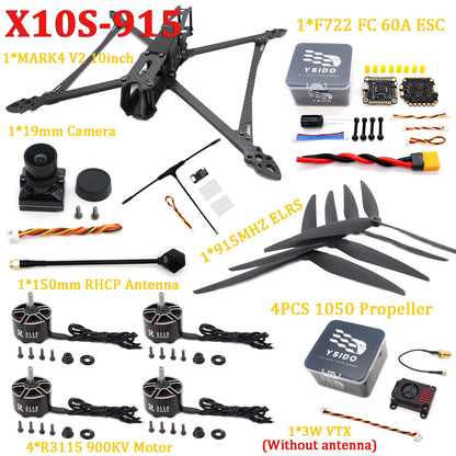 Mark4 V2 10inch Frame Kit F7 Flight Control 60A ESC Stack R3115 900KV Brushless Motor 1050 Propeller ELRS for FPV Camera Drone