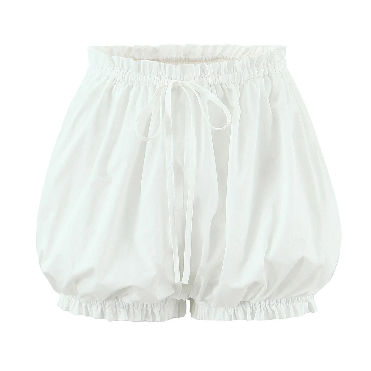 2 pieces 1 set Spring Summer White Elastic Slash Shoulder Lantern Sleeve Shirt + Wood ears Elastic Waist BUD Mini Shorts Suits