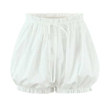 2 pieces 1 set Spring Summer White Elastic Slash Shoulder Lantern Sleeve Shirt + Wood ears Elastic Waist BUD Mini Shorts Suits