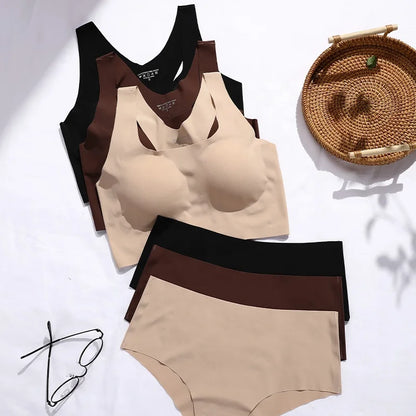 Women Wireless Bra Custom Bra And Shorts Sets Reggiseno Senza Cuciture Removeable Padded Seamless Bra Set