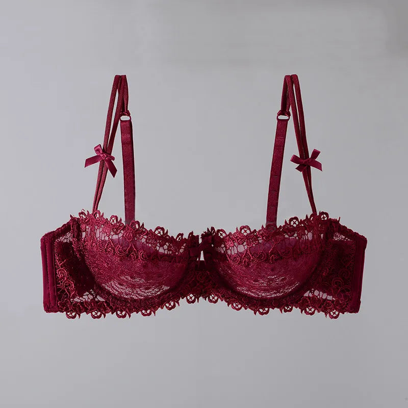New Arrival Sweet Spicy Lace Lingerie Set Ultra Thin Half Cup Push Up Bra Soft Underwire Anti Sag Comfortable Women Wear