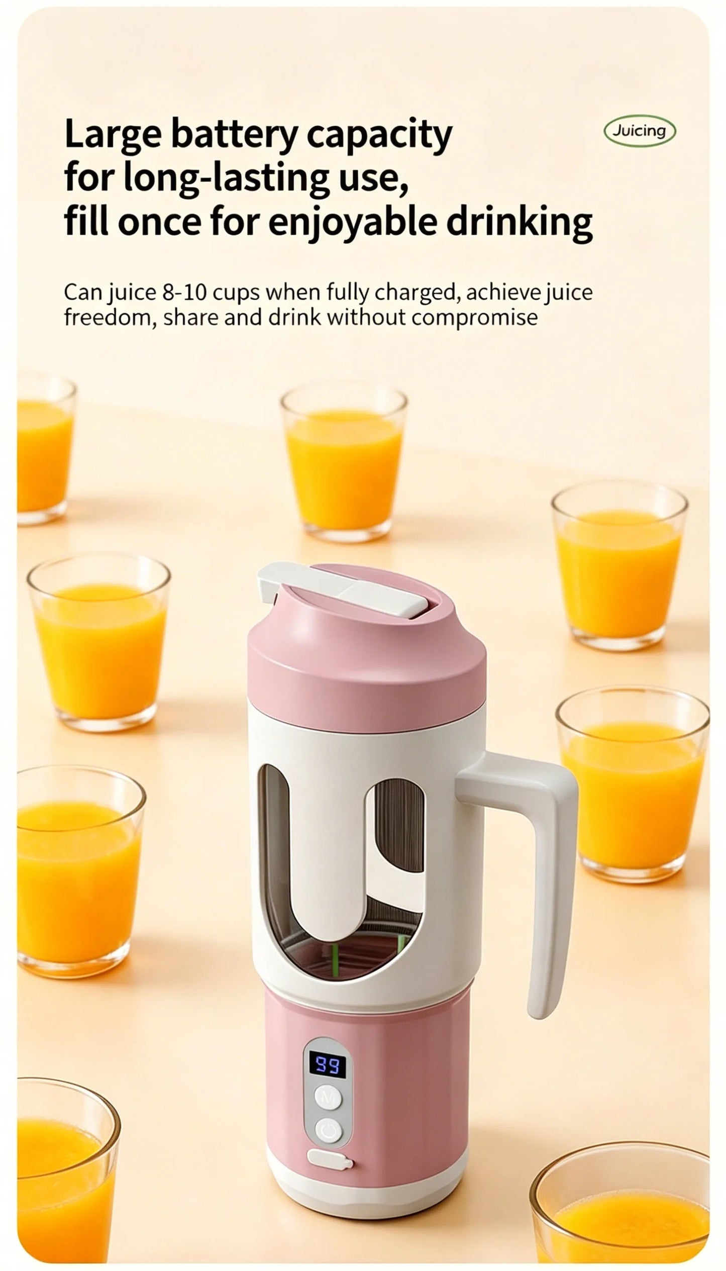 Dual Blades Wireless USB Rechargeable Portable Juicer Cup Multifunctional Fruit Vegetable Blender for Watermelon Fresh Juic