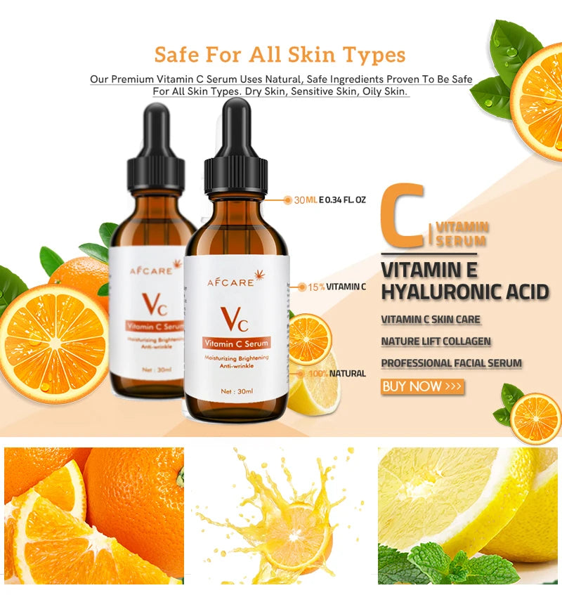 Afcare 30ML Pure Vitamin C Face Serum for Facial Moisturizing And Firming Skin 100% Natural Vitamin C Serum for Face