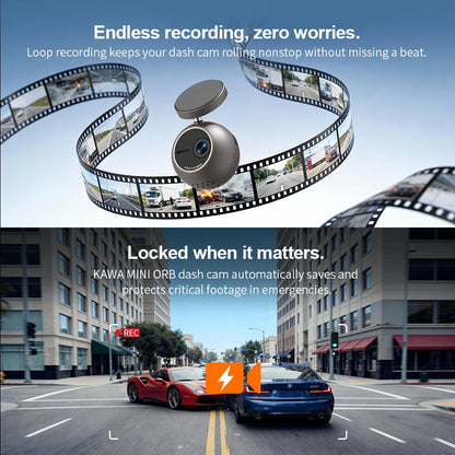 Dash Cam KAWA Tiny Video Recorder 2K Car DVR MINI ORB,Voice Control Car Camera,360° Rotate,180° Video Flip AUTO Dash Camera