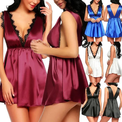 Women Nightgowns Satin Lace Sleepshirts Nightwear Plus Size Pyjama