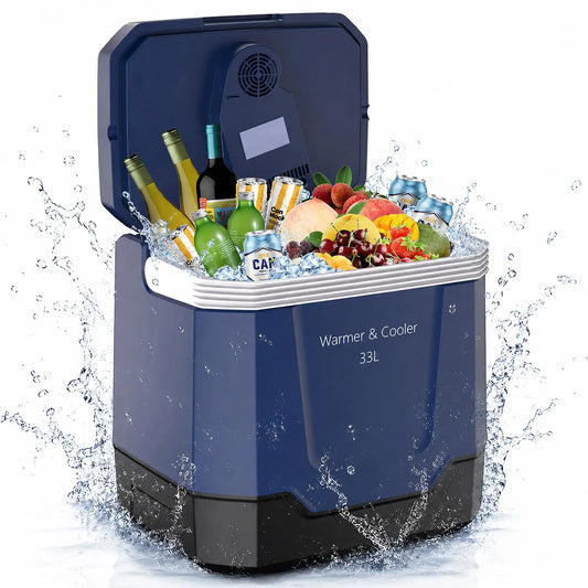 35QT Electric Cooler, Portable Car Refrigerator & Plug-In Cooler with 12V DC & AC Power, Travel Cooler for Camping, Road Trips, Truck Travel & Home Use, car fridge with Locking Handle