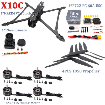 Mark4 V2 10inch Frame Kit F7 Flight Control 60A ESC Stack R3115 900KV Brushless Motor 1050 Propeller ELRS for FPV Camera Drone