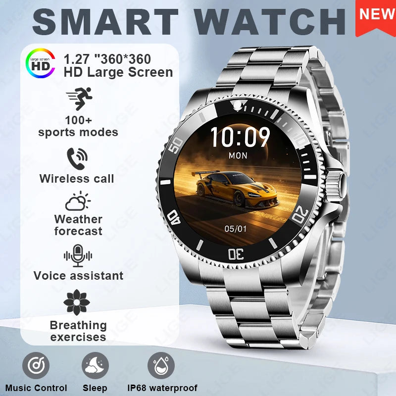 Sports Monitor Men's Watches 1.27" HD Screen Bluetooth Call IP68 Waterproof Men Smartwatch