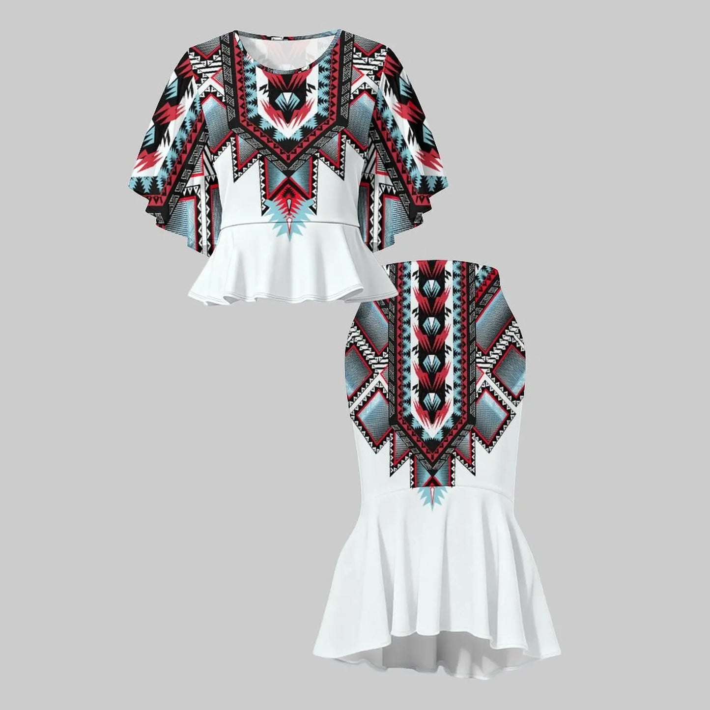 Summer Round Neck Casual Set Women's Fashion Slim Skirt Ladies Two Piece Set Fishtail Skirt Sexy Party Skirt