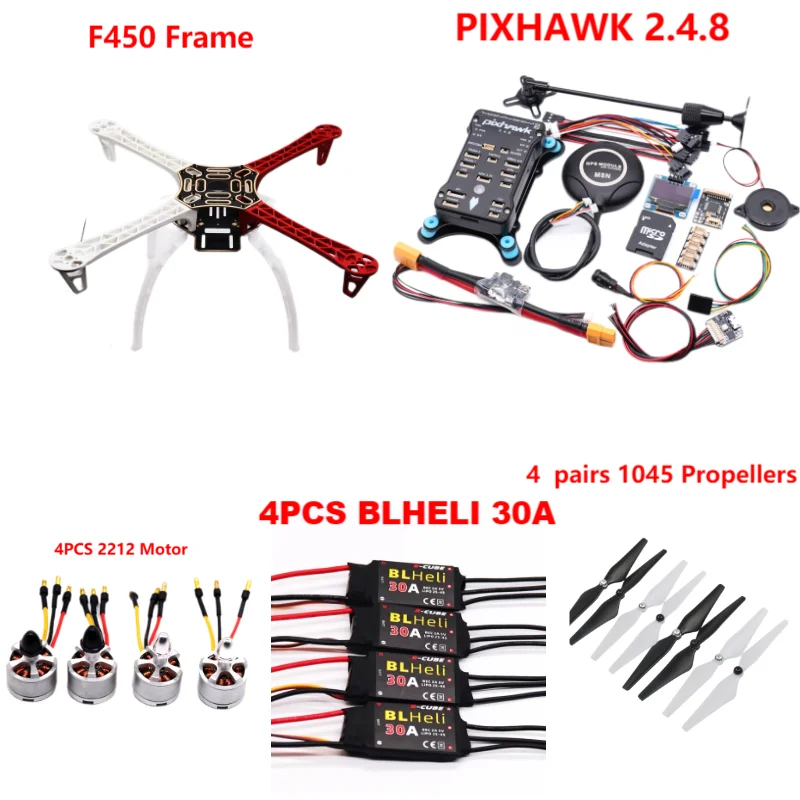 PixHawk2.4.8 Flight Control F450 Drone Kit Ardupilot 100MW Radio Telemetry Quadcopter BLHELI 30A 2212 Motor ESC Landing Gear