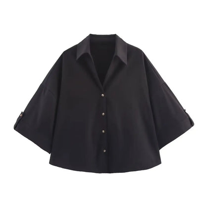 HH Women Elegant Turn-Down Collar Single-Breasted Shirts Top+Chic Mid Waist Belt Decoration Zipper Casual Shorts 2-Piece Set