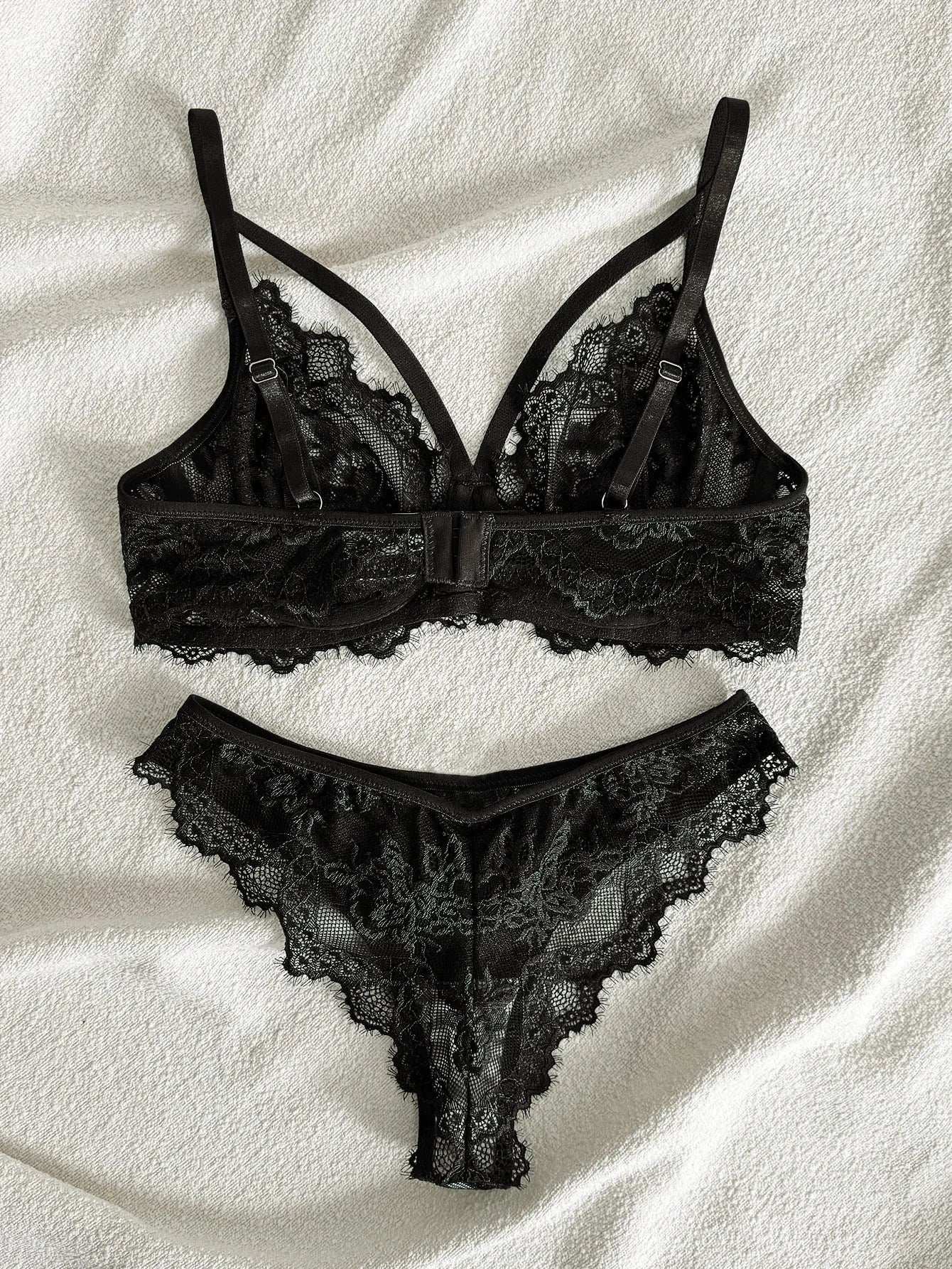 Women's Sexy Push Up Bra & Brazilian Panties Set - Lace Underwire Sheer Mesh Lingerie, Adjustable Straps Comfort Fit for Daily