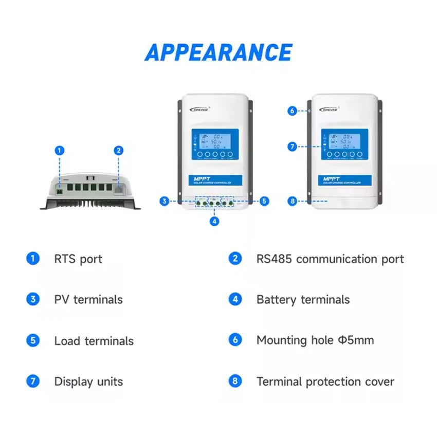 EPEVER 10/20/30/40A MPPT Solar Controller 12V 24V 48V XTRANG 60/100/150V PV Panel Support Lithium/No Battery