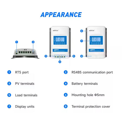 EPEVER 10/20/30/40A MPPT Solar Controller 12V 24V 48V XTRANG 60/100/150V PV Panel Support Lithium/No Battery