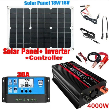 110/220V Solar Power System 18W Solar Panel Battery Charge 30A Controller 6000W 12V 220V Inverter Complete Power Generation Kit