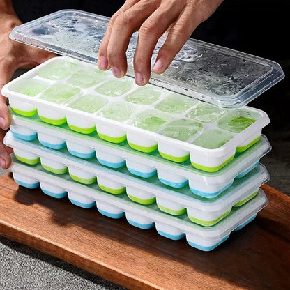 Ice Cube Tray Mold with Lid Silicone Square 14 Cube Easy Release Ice Cube Molds Summer Kitchen Bar DIY Iced Cocktail Freeze Tool