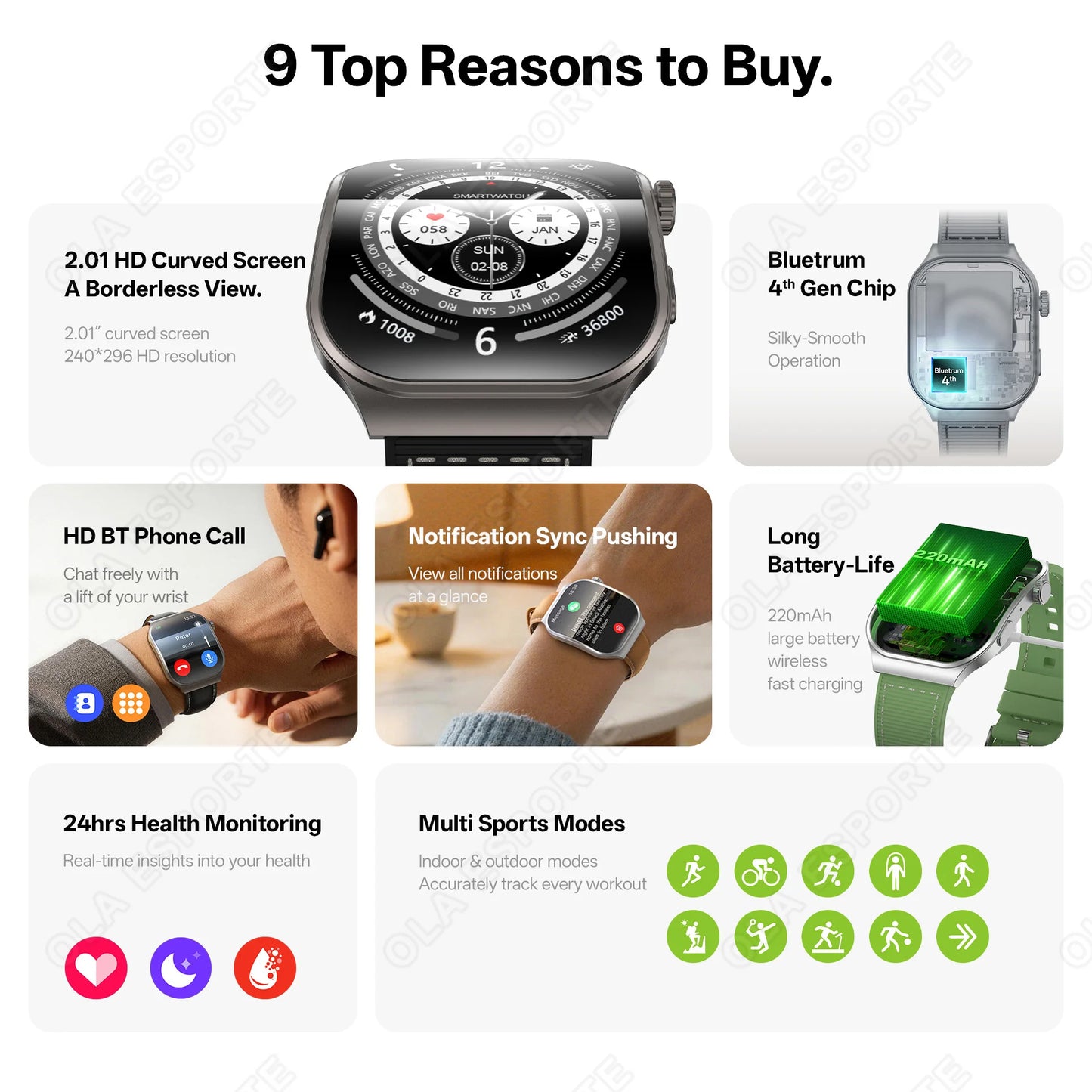 Watch Heart Rate Health Monitoring Watches Wireless BT Call Outdoor Sports Smartwatch HW12
