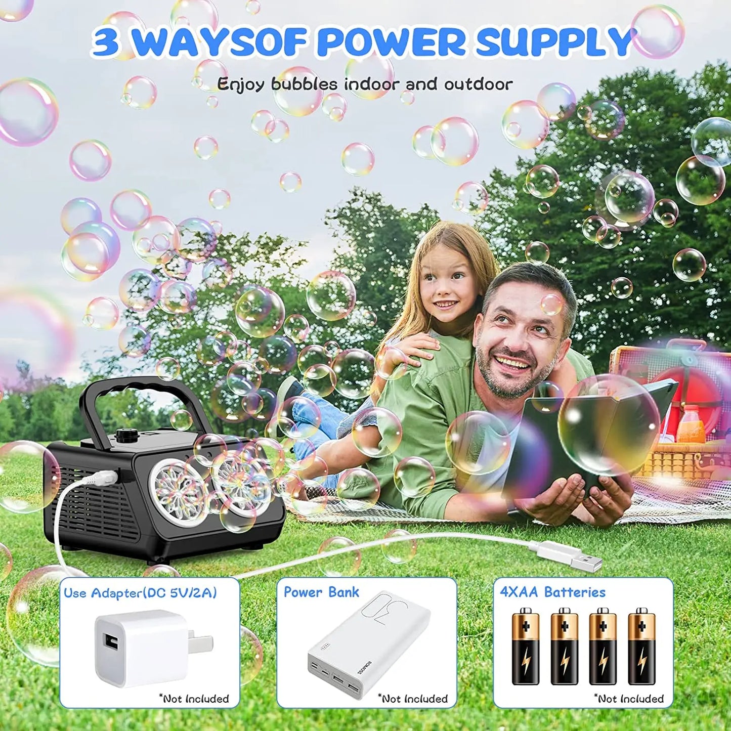 Automatic Bubble Machine Upgrade Bubble Blower with 2 Fans,50000+ Bubbles Per Minute Bubbles for Kids Portable Bubble Maker