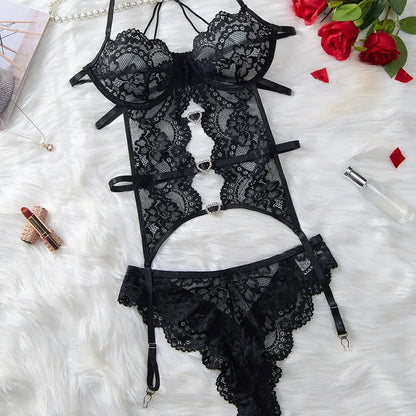 New Women Lingerie Hot Garter Belt Bra Underwear Set Sexy Outfits Lace Push Up The Bras Teddy Babydoll Porn Bodysuit Lenceria
