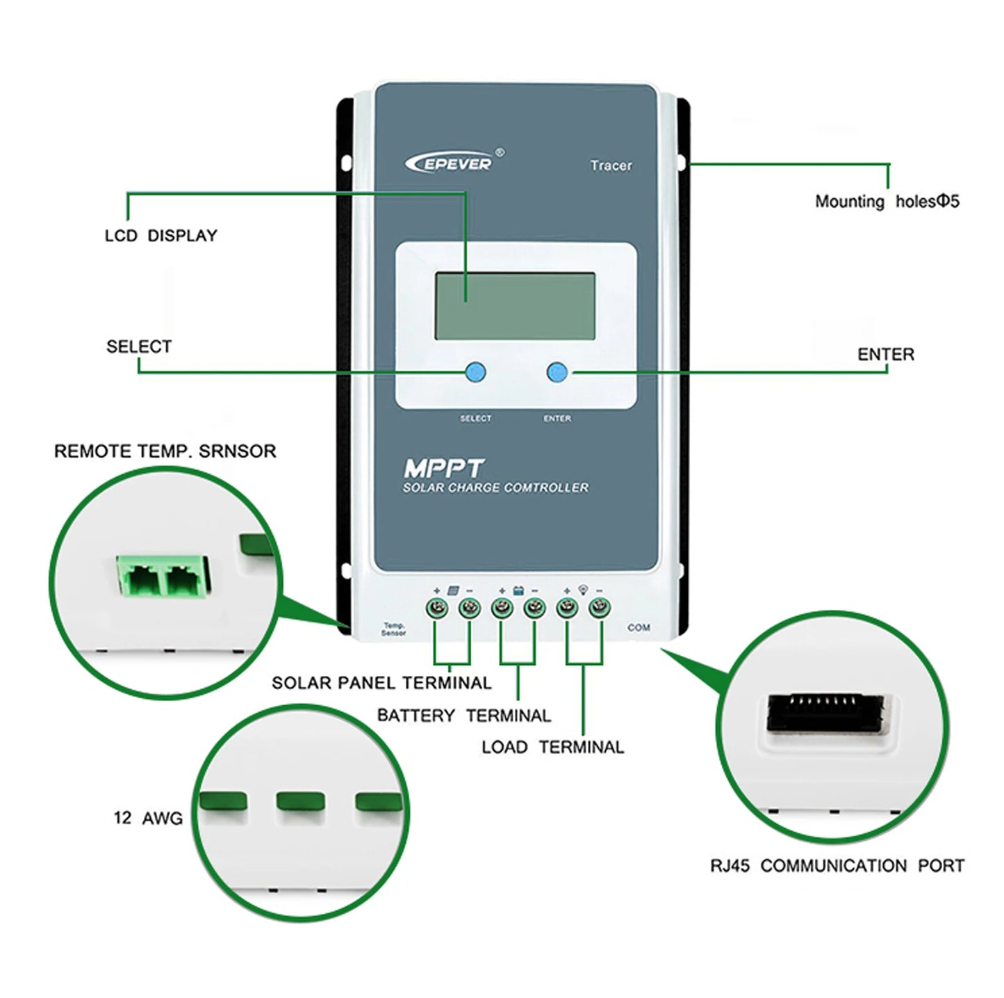 EPEVER Tracer3210AN G3 With Accessories 30A Solar Charge Controller Battery Voltage Max Solar Panel 100V MPPT Controller