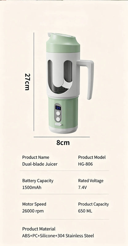 Dual Blades Wireless USB Rechargeable Portable Juicer Cup Multifunctional Fruit Vegetable Blender for Watermelon Fresh Juic