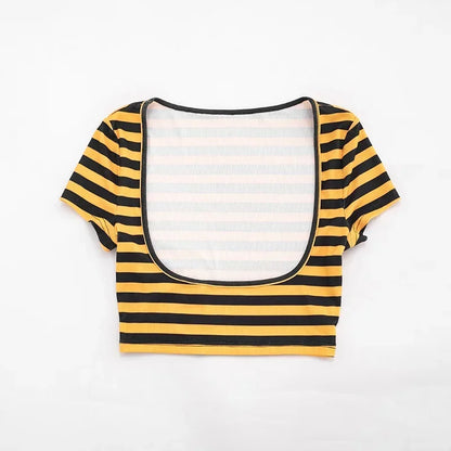 Women Striped Print 3 Piece Short Sets Summer Sexy Halter Lace-up Bra Short Sleeve Crop Top Shorts Matching Sets Beach Vacation