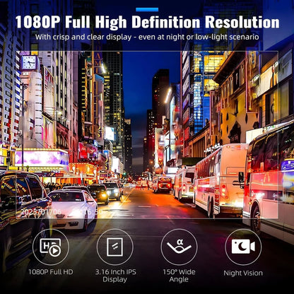 1080P HD Front and Rear Dash Camera Car DVR with Night Vision G Sensor 316 Inch IPS Screen Driving Recorder for Vehicles