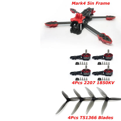 Mark4 5inch Frame Kit F405 V3 FC 60A ESC Stack 2207 1850KV Brushless Motor Propeller B19 Camera 915MHz ELRS RC FPV Racing Drone