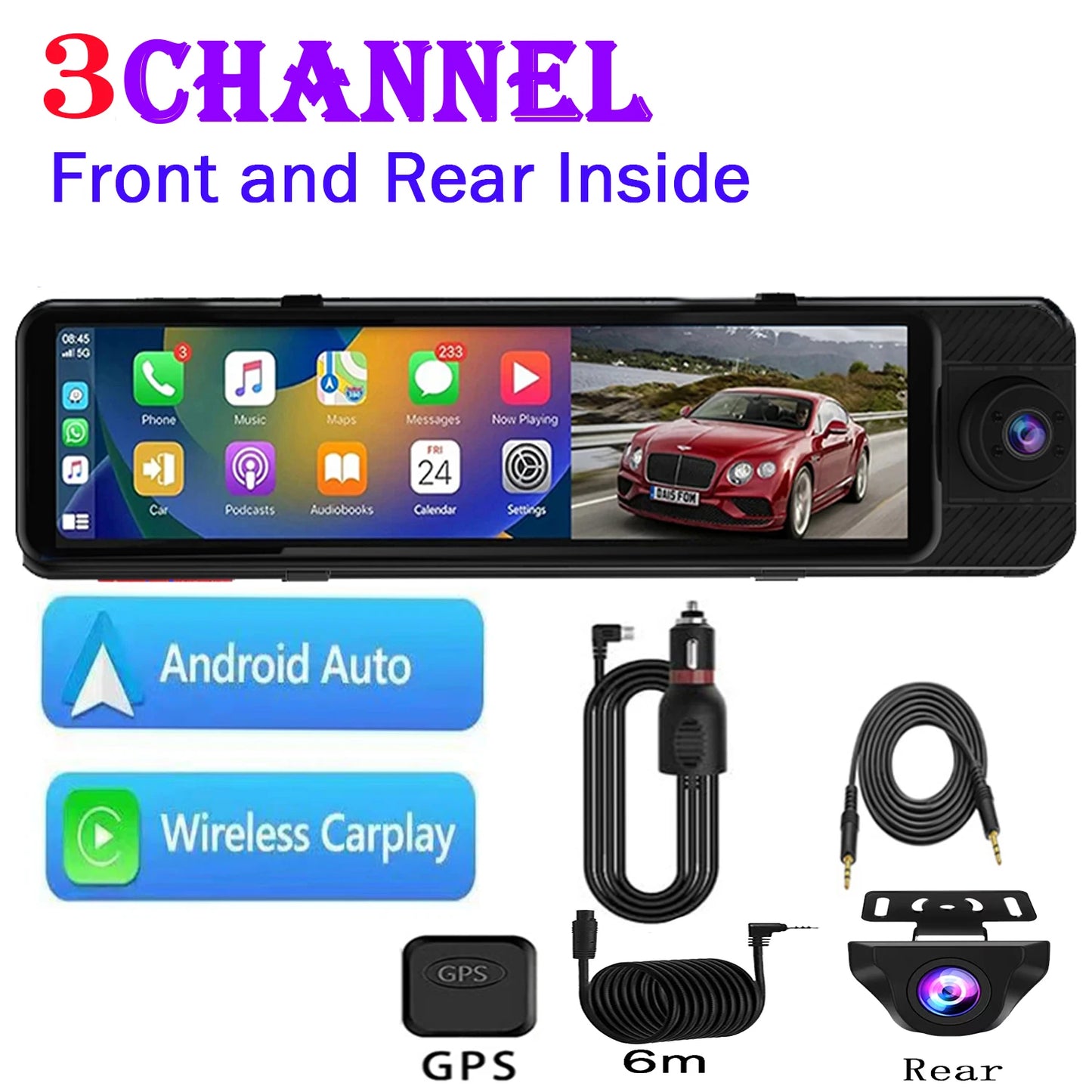 3 Camera Dash Cam 4K Car DVR Front Inside Rear 1080P GPS Tracking Night Vision Video Registrator Dashcam Parking Monitor