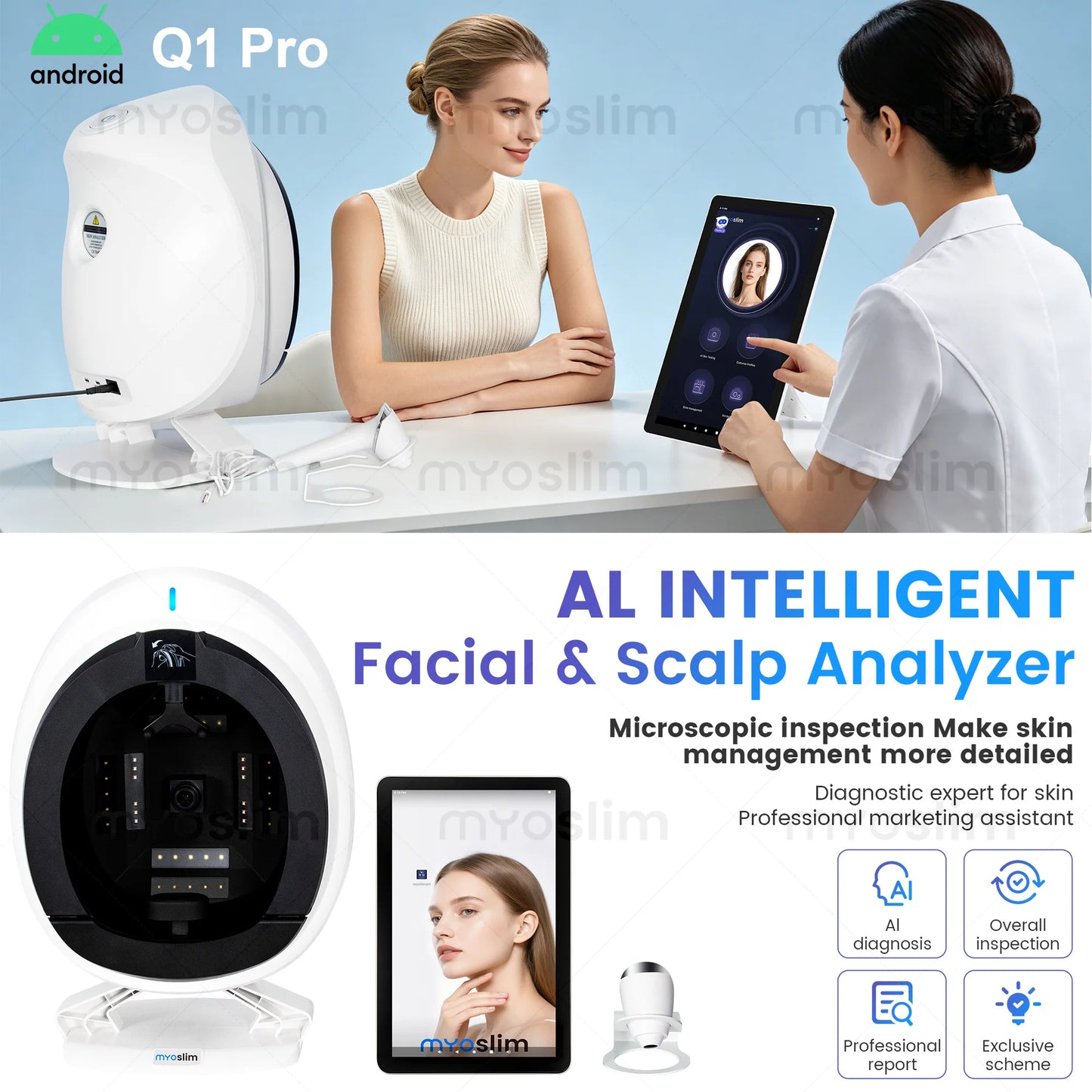 AISIA Q1 3D AI Facial Skin Analyzer Detection Skin Problem Diagnosis 8 Spectrum Professional Analysis Beauty Salon Equipment