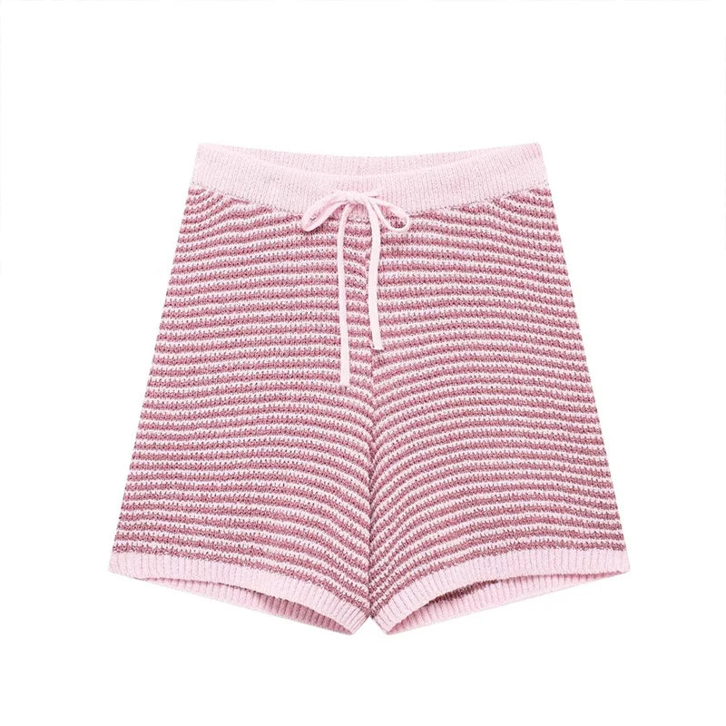 Willshela Women Fashion Two Piece Set Striped Lapel Neck Shirt & Elastic Waist Shorts Chic Lady Women Shorts Sets