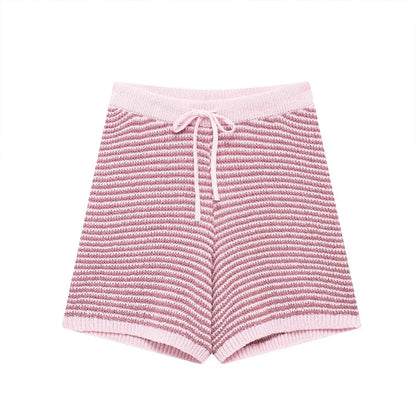 Willshela Women Fashion Two Piece Set Striped Lapel Neck Shirt & Elastic Waist Shorts Chic Lady Women Shorts Sets