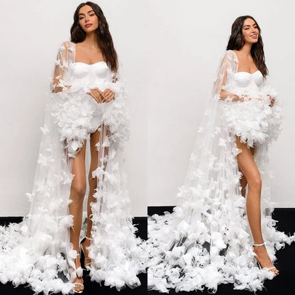 Modern Women Bathrobe Evening Dresses Nightgowns 3D Butterflies Loungewear Home Clothes Female Party Sleepwear Rayon Customized