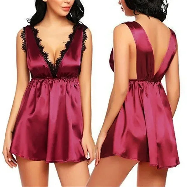 Women Nightgowns Satin Lace Sleepshirts Nightwear Plus Size Pyjama