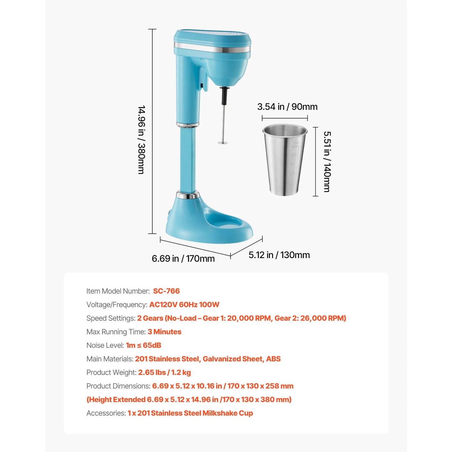 SucceBuy Milkshake Maker 100W Single Head Drink Mixer Blender Machine Dual-Speed Adjustment Milkshake Blender for Home Kitchen