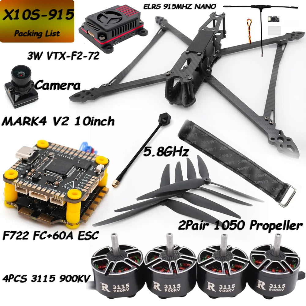MARK4 V2 10inch F722 Flight Control 60A 4INI ESC 3115 Motor Camera VTX Receiver Antenna for FPV RC Racing Drone Quadcopter Parts