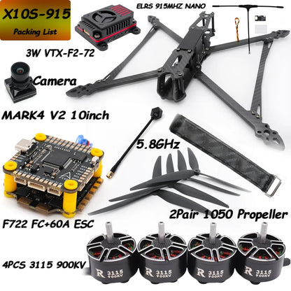 MARK4 V2 10inch F722 Flight Control 60A 4INI ESC 3115 Motor Camera VTX Receiver Antenna for FPV RC Racing Drone Quadcopter Parts