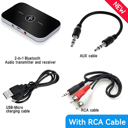 Upgrade B6 2in1 Bluetooth 5.3 Audio Receiver Transmitter 3.5mm AUX+RCA Built-in Battery Wireless Adapter For Car PC TV Headphone