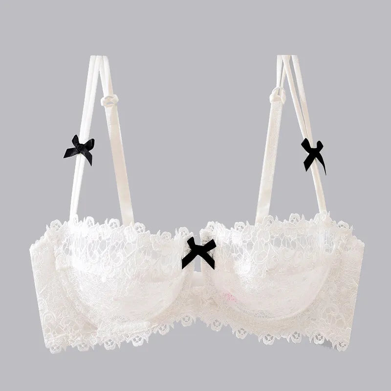 New Arrival Sweet Spicy Lace Lingerie Set Ultra Thin Half Cup Push Up Bra Soft Underwire Anti Sag Comfortable Women Wear